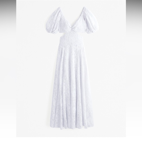 Abercrombie Lace Drama Puff Sleeve Cutout Maxi Dress L Petite - Picture 5 of 12